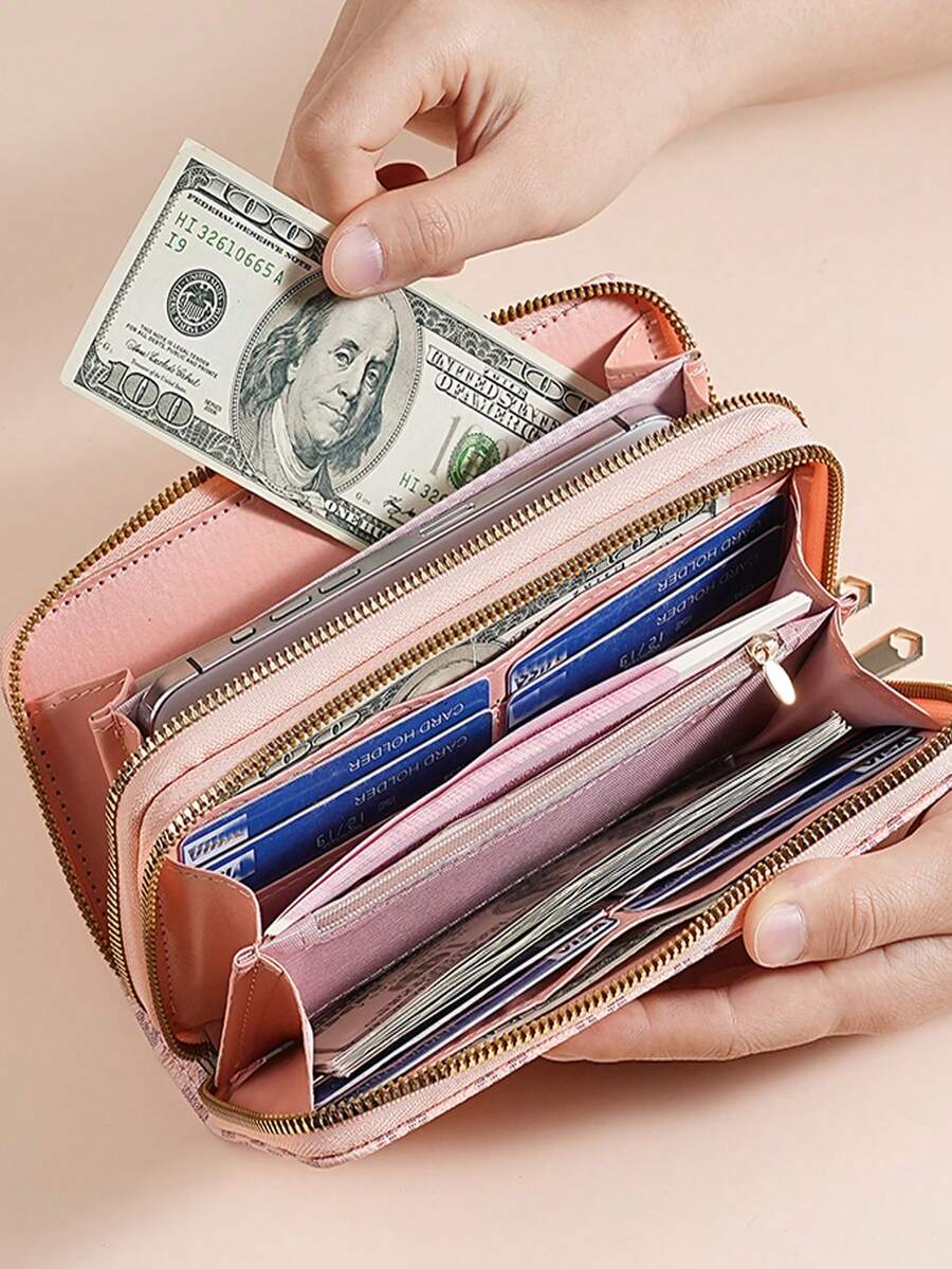 Retro Floral Long Wallet for Women with Zipper Pouch, Multifunctional Clutch for Cards, Phone and Bills, Elegant Wristlet Purse for Daily Use