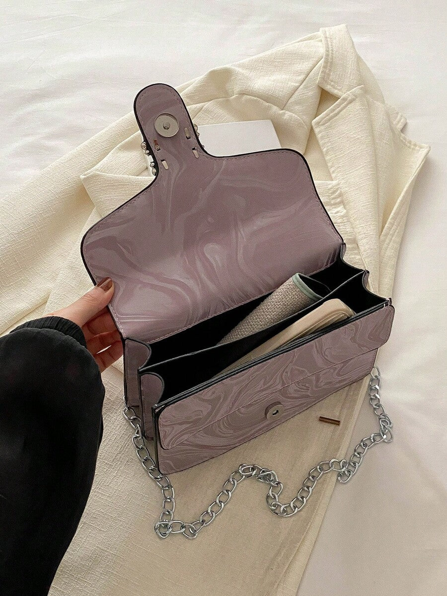 Solid Colour Double-Layered Chain PU Shoulder Bag, Casual and Versatile Square Purse for Women, Fashionable Everyday Minimalist Design