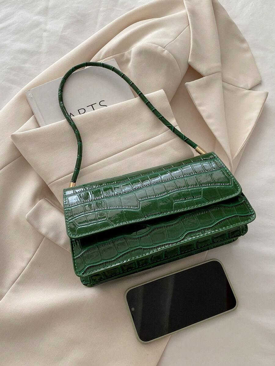 Embossed Multi-Compartment Shoulder Bag for Women, Elegant Spring 2025 Handbag with Crocodile Texture, Chic Tote for Work and Outings