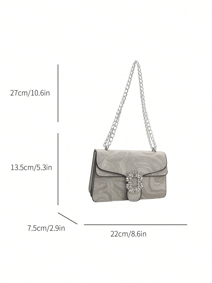 Solid Colour Double-Layered Chain PU Shoulder Bag, Casual and Versatile Square Purse for Women, Fashionable Everyday Minimalist Design