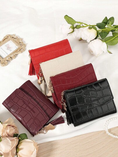 Fold Over Small Wallet with Letter Detail, Slim Bifold Pocket Purse for Women, Lightweight Card Case with Key Slot, Cute and Modern Daily Wallet