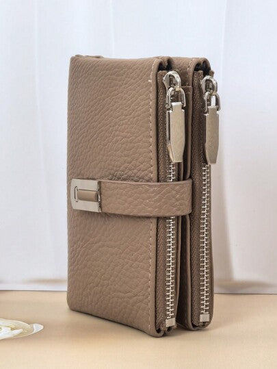 PU Leather Lock Buckle Short Wallet for Women, Elegant Mini Purse with Structured Design, Stylish Daily Wallet for Modern Feminine Looks