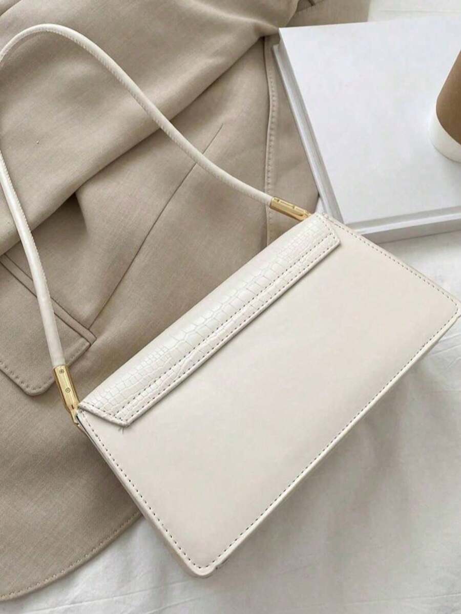 Crocodile Embossed Flap Shoulder Bag for Women, Fashionable Textured PU Leather Purse, Elegant Compact Handbag for Daily Use and Events