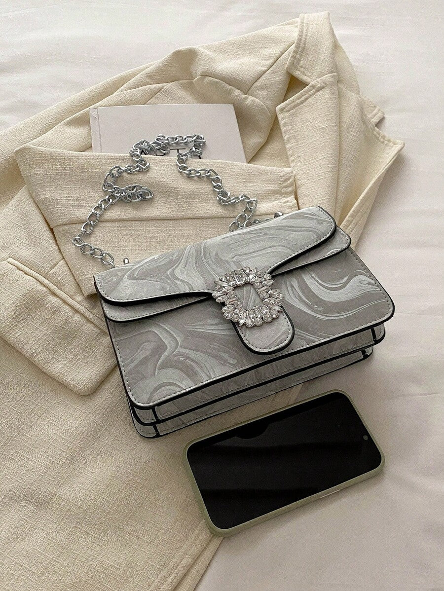 Solid Colour Double-Layered Chain PU Shoulder Bag, Casual and Versatile Square Purse for Women, Fashionable Everyday Minimalist Design