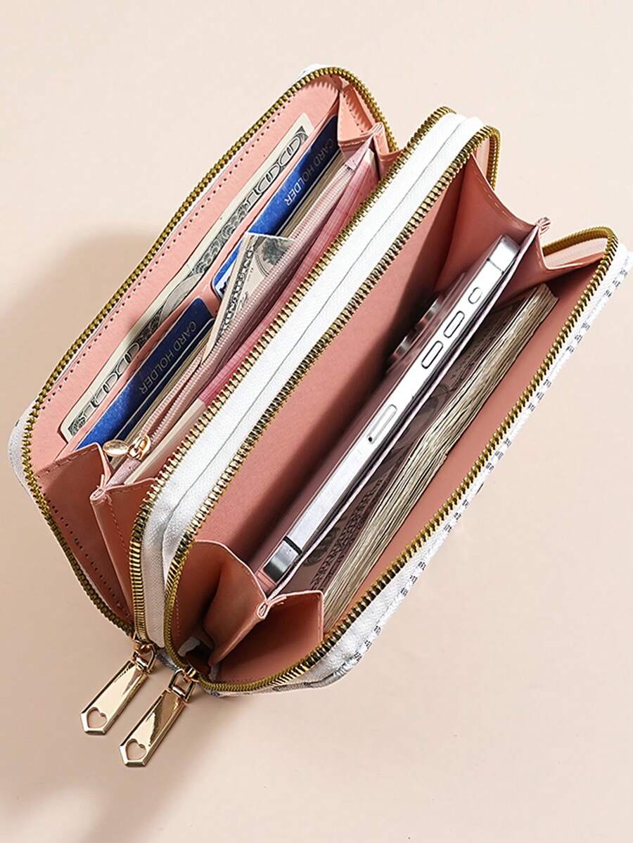 Retro Floral Long Wallet for Women with Zipper Pouch, Multifunctional Clutch for Cards, Phone and Bills, Elegant Wristlet Purse for Daily Use