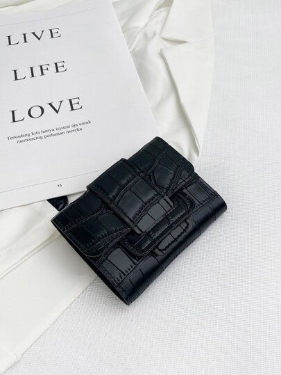 Fold Over Small Wallet with Letter Detail, Slim Bifold Pocket Purse for Women, Lightweight Card Case with Key Slot, Cute and Modern Daily Wallet
