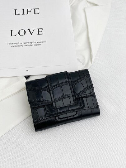 Fold Over Small Wallet with Letter Detail, Slim Bifold Pocket Purse for Women, Lightweight Card Case with Key Slot, Cute and Modern Daily Wallet