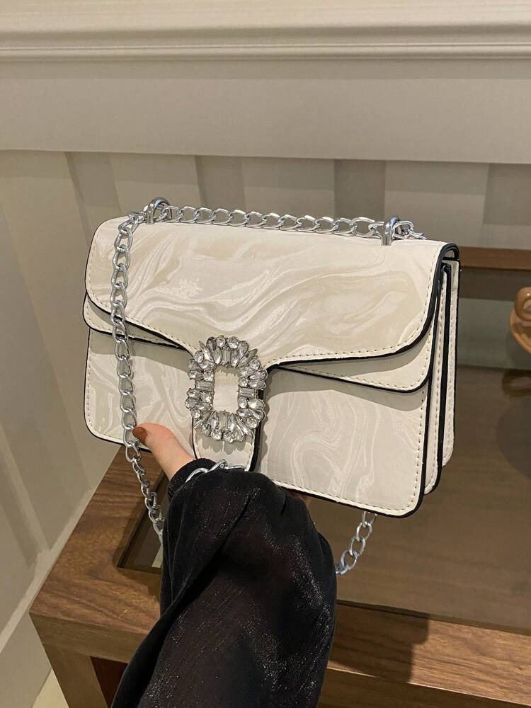 Solid Colour Double-Layered Chain PU Shoulder Bag, Casual and Versatile Square Purse for Women, Fashionable Everyday Minimalist Design