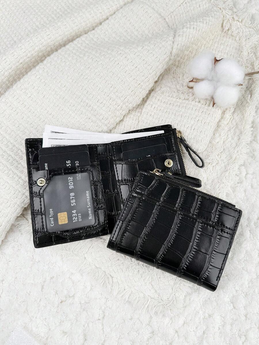 Fold Over Small Wallet with Letter Detail, Slim Bifold Pocket Purse for Women, Lightweight Card Case with Key Slot, Cute and Modern Daily Wallet