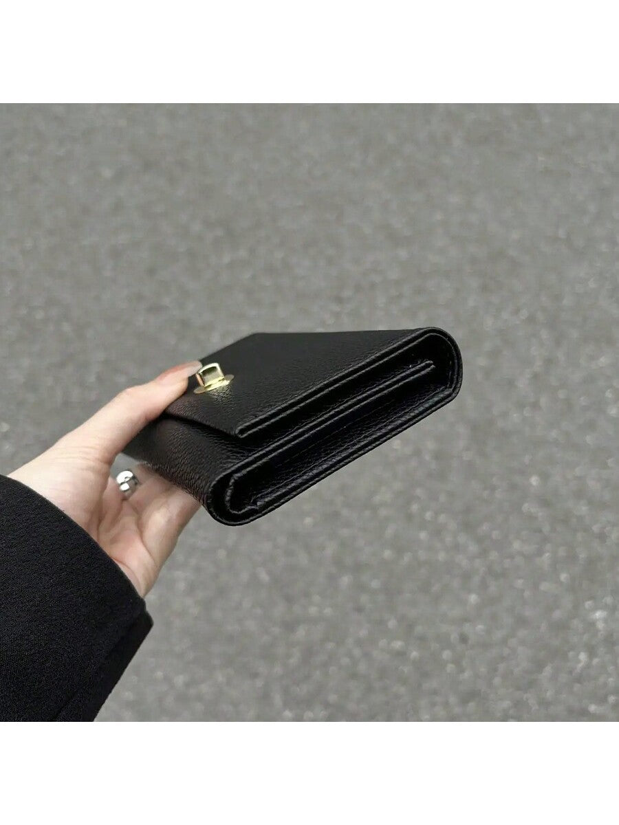 PU Leather Lock Buckle Short Wallet for Women, Elegant Mini Purse with Structured Design, Stylish Daily Wallet for Modern Feminine Looks