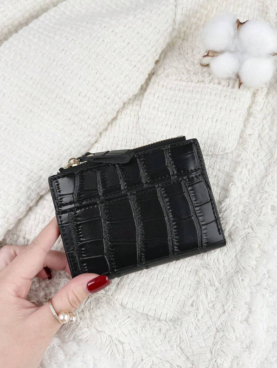 Fold Over Small Wallet with Letter Detail, Slim Bifold Pocket Purse for Women, Lightweight Card Case with Key Slot, Cute and Modern Daily Wallet
