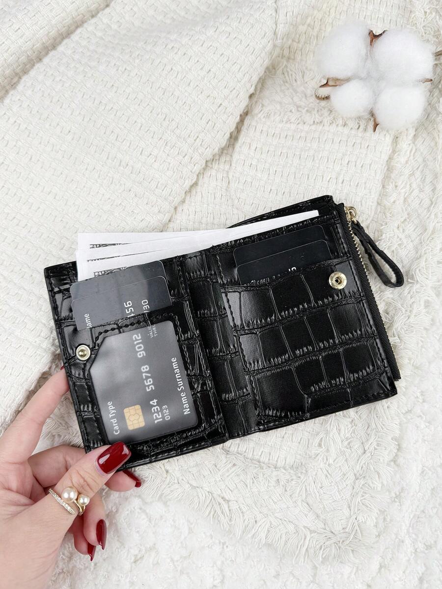 Fold Over Small Wallet with Letter Detail, Slim Bifold Pocket Purse for Women, Lightweight Card Case with Key Slot, Cute and Modern Daily Wallet