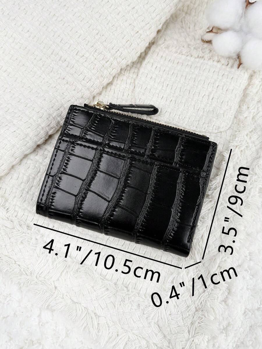 Fold Over Small Wallet with Letter Detail, Slim Bifold Pocket Purse for Women, Lightweight Card Case with Key Slot, Cute and Modern Daily Wallet