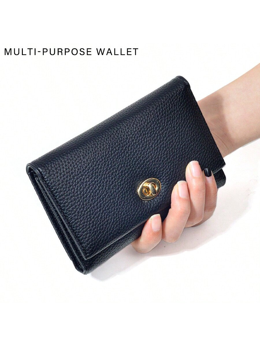 PU Leather Lock Buckle Short Wallet for Women, Elegant Mini Purse with Structured Design, Stylish Daily Wallet for Modern Feminine Looks