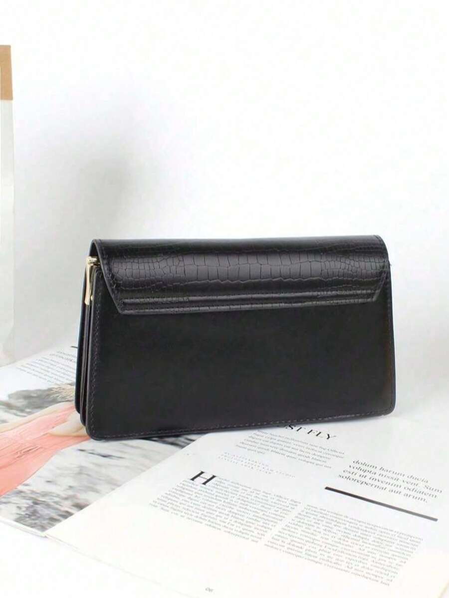 Crocodile Embossed Flap Shoulder Bag for Women, Fashionable Textured PU Leather Purse, Elegant Compact Handbag for Daily Use and Events