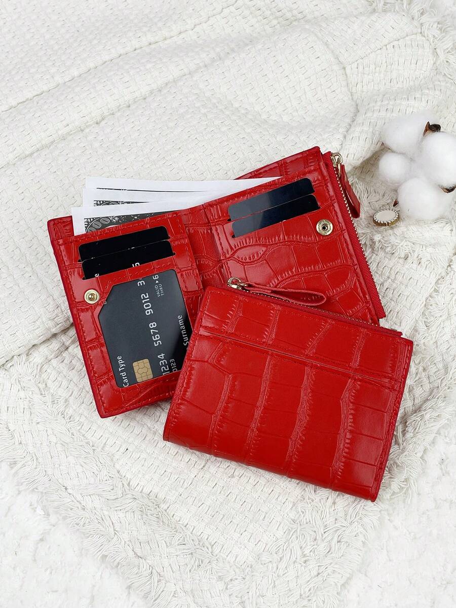 Fold Over Small Wallet with Letter Detail, Slim Bifold Pocket Purse for Women, Lightweight Card Case with Key Slot, Cute and Modern Daily Wallet