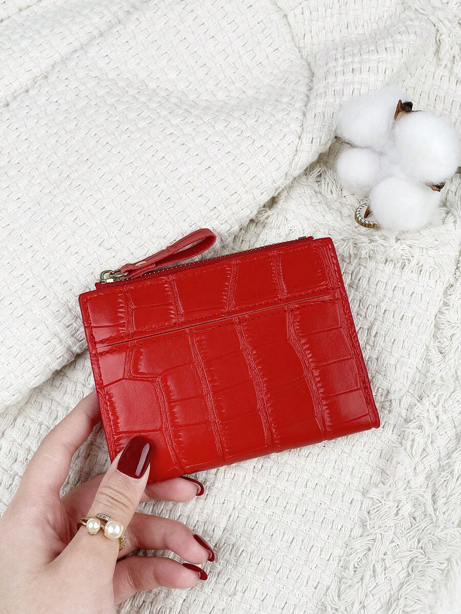 Fold Over Small Wallet with Letter Detail, Slim Bifold Pocket Purse for Women, Lightweight Card Case with Key Slot, Cute and Modern Daily Wallet