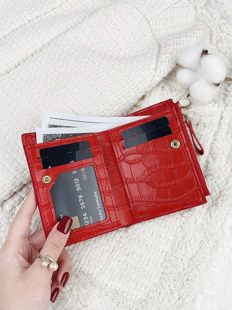 Fold Over Small Wallet with Letter Detail, Slim Bifold Pocket Purse for Women, Lightweight Card Case with Key Slot, Cute and Modern Daily Wallet