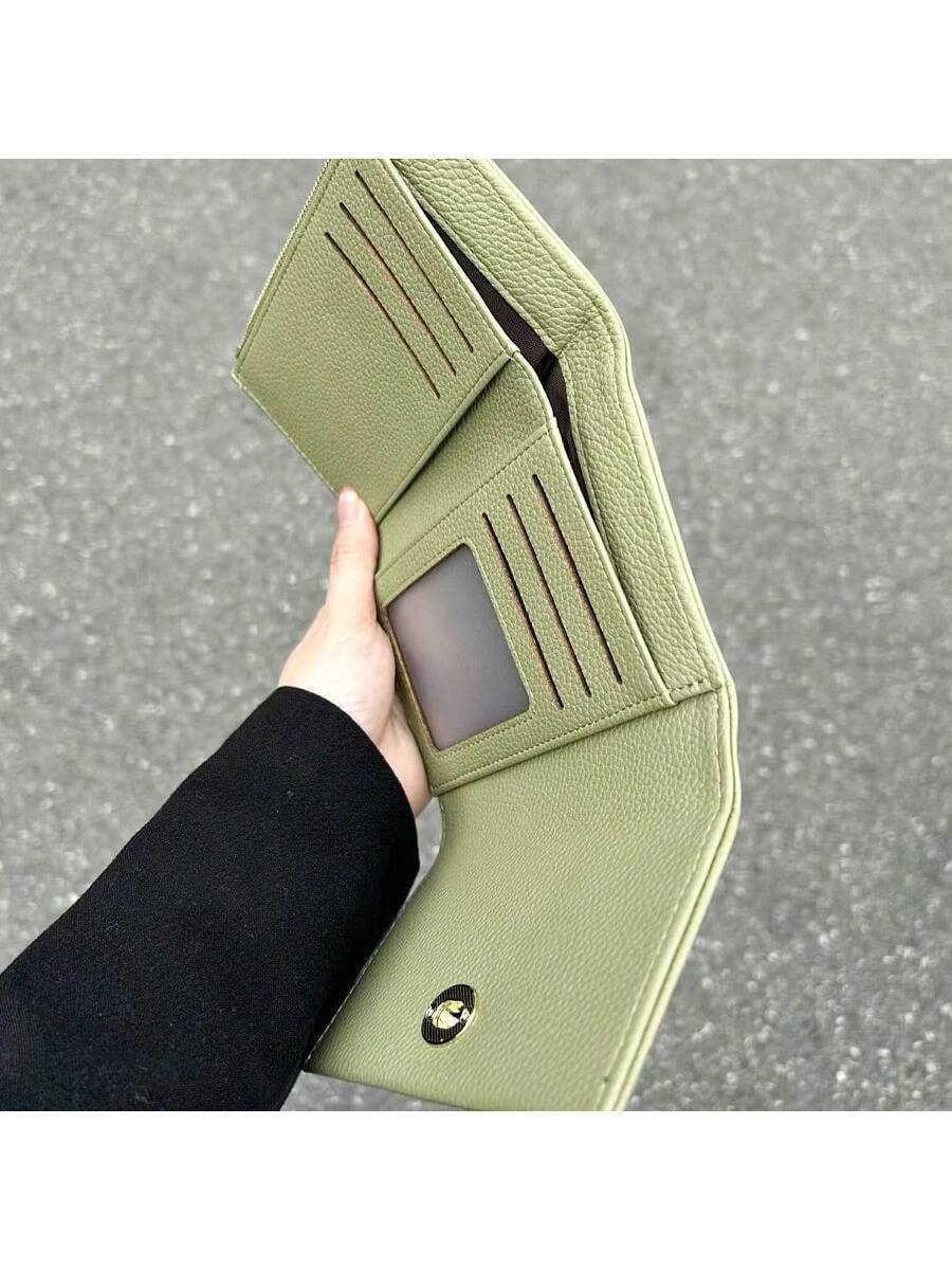 PU Leather Lock Buckle Short Wallet for Women, Elegant Mini Purse with Structured Design, Stylish Daily Wallet for Modern Feminine Looks