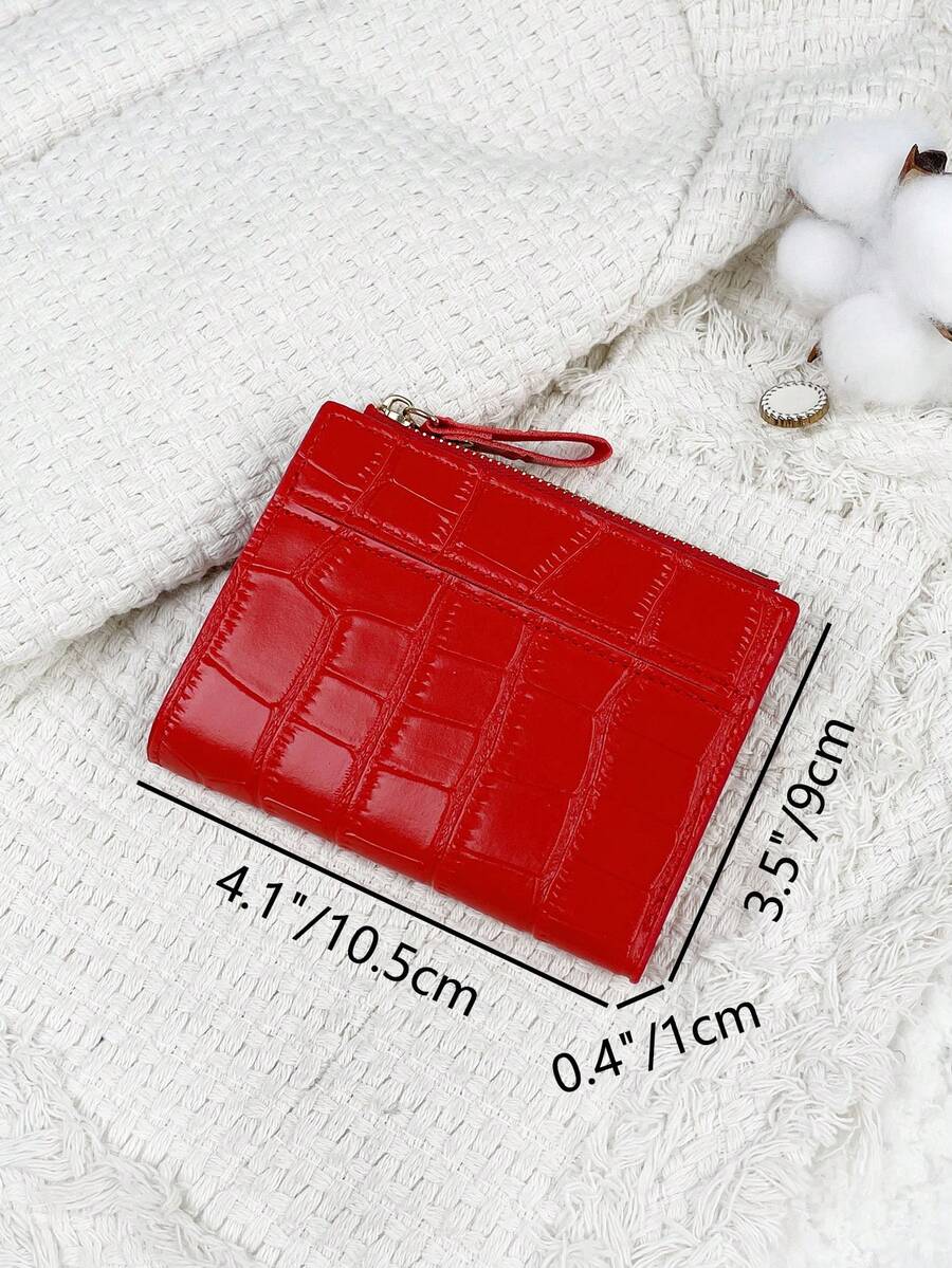 Fold Over Small Wallet with Letter Detail, Slim Bifold Pocket Purse for Women, Lightweight Card Case with Key Slot, Cute and Modern Daily Wallet
