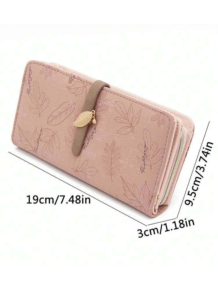Pink PU Leather Printed Long Wallet for Women, Multi-Function Zipper Clutch Purse with Card Holder, Large Capacity Stylish Storage Gift Bag