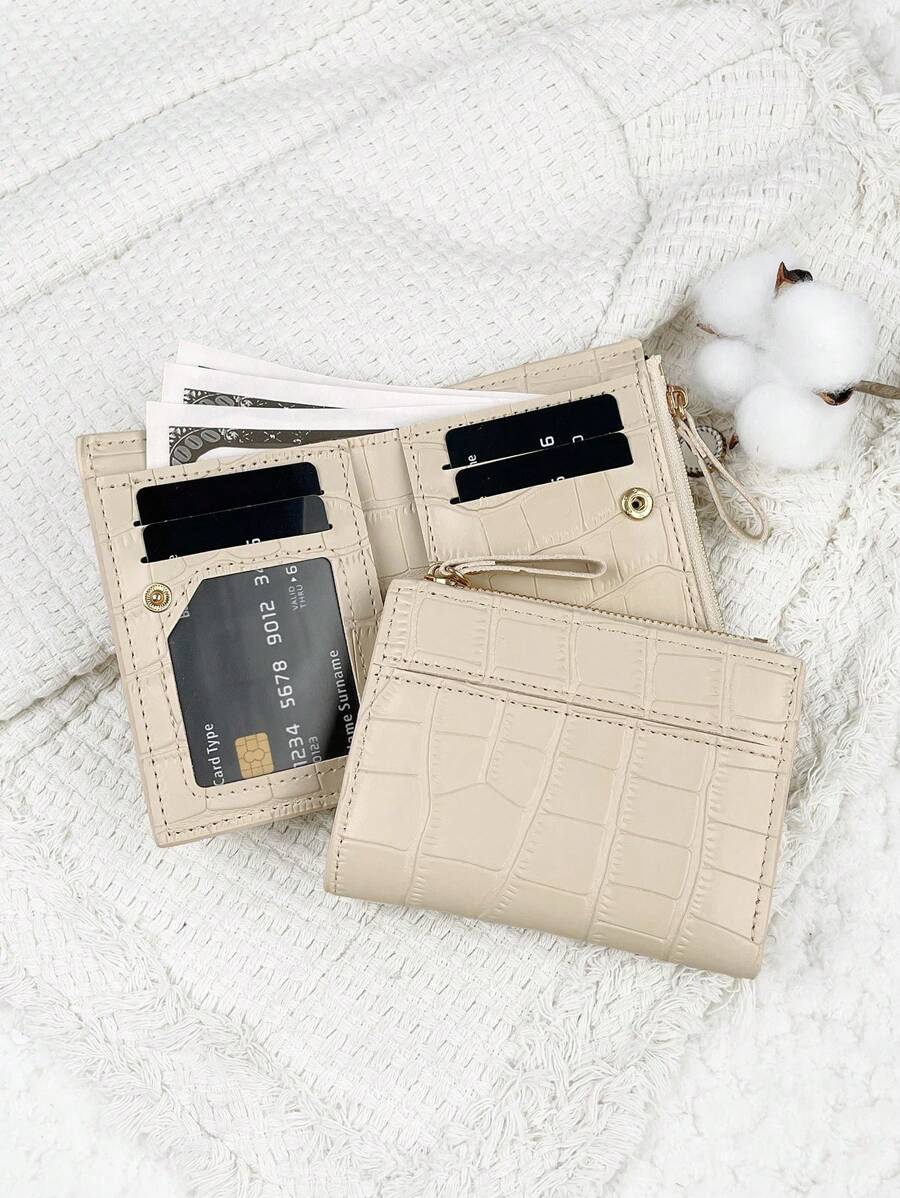 Fold Over Small Wallet with Letter Detail, Slim Bifold Pocket Purse for Women, Lightweight Card Case with Key Slot, Cute and Modern Daily Wallet