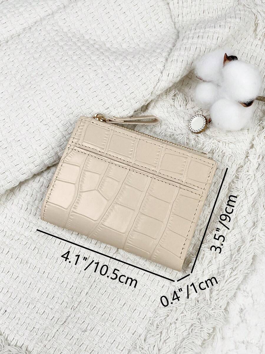 Fold Over Small Wallet with Letter Detail, Slim Bifold Pocket Purse for Women, Lightweight Card Case with Key Slot, Cute and Modern Daily Wallet