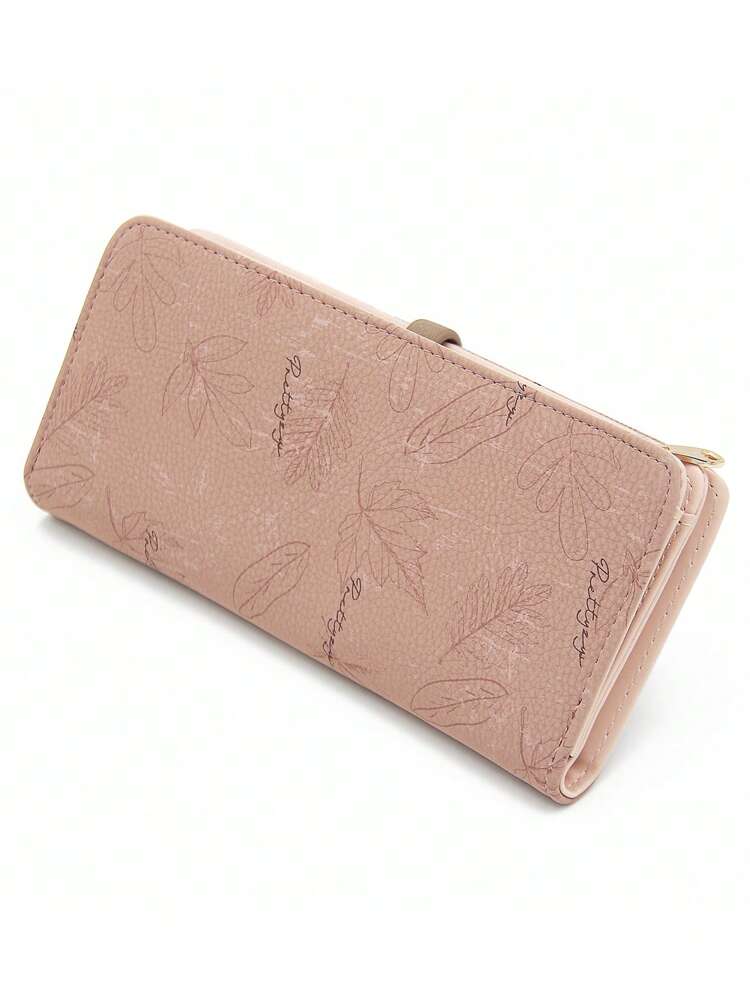 Pink PU Leather Printed Long Wallet for Women, Multi-Function Zipper Clutch Purse with Card Holder, Large Capacity Stylish Storage Gift Bag