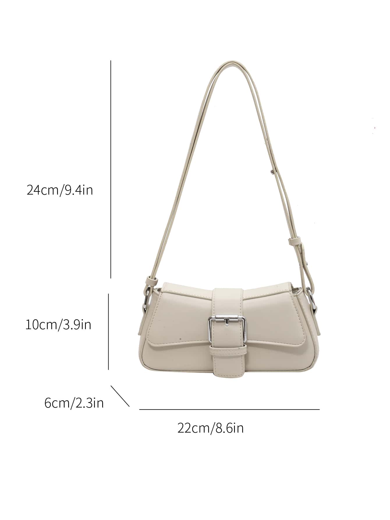 Small PU Shoulder Bag with Buckle Decor, Solid Colour Underarm Purse with Magnet Closure and Zipper, Stylish Compact Bag for Any Occasion