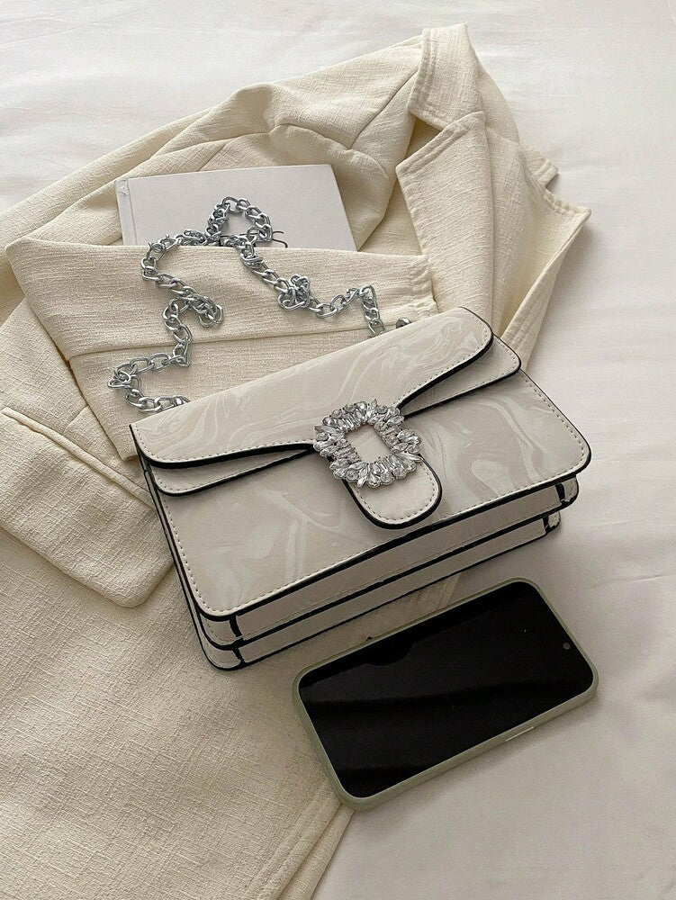 Solid Colour Double-Layered Chain PU Shoulder Bag, Casual and Versatile Square Purse for Women, Fashionable Everyday Minimalist Design