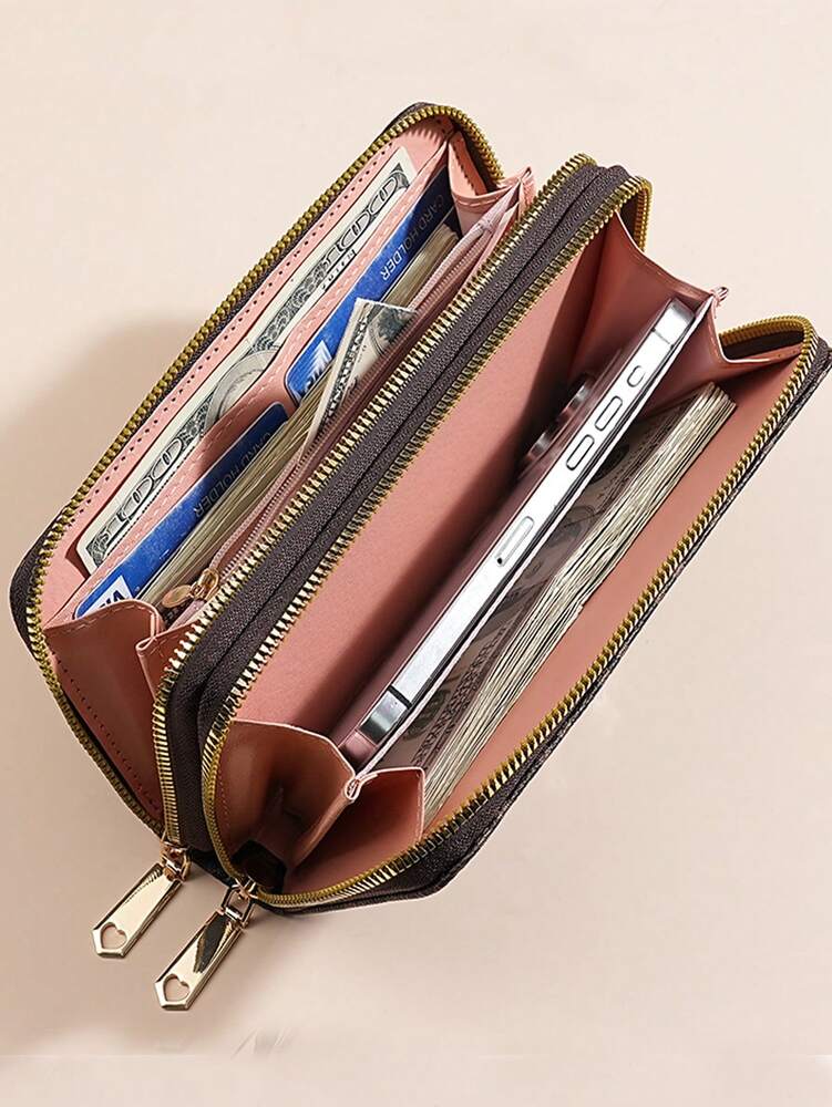 Retro Floral Long Wallet for Women with Zipper Pouch, Multifunctional Clutch for Cards, Phone and Bills, Elegant Wristlet Purse for Daily Use