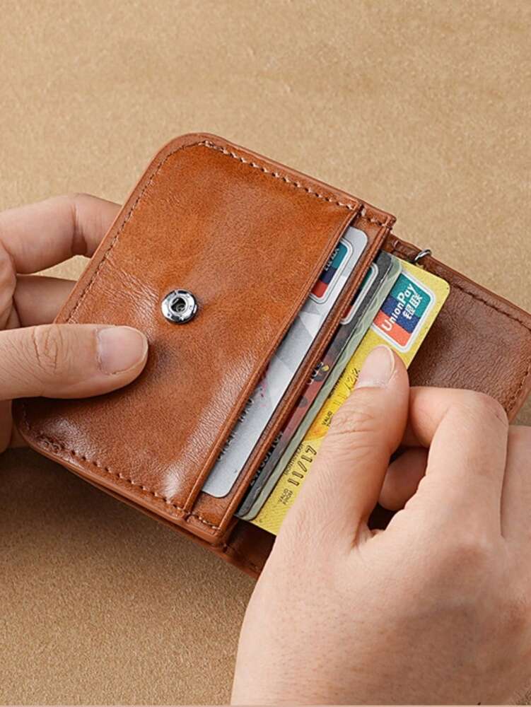 Retro Oil Wax PU Leather Coin Purse with Card Holder, Anti-Magnetic Mini Wallet for Men and Women, Compact Two-in-One ID and Coin Storage