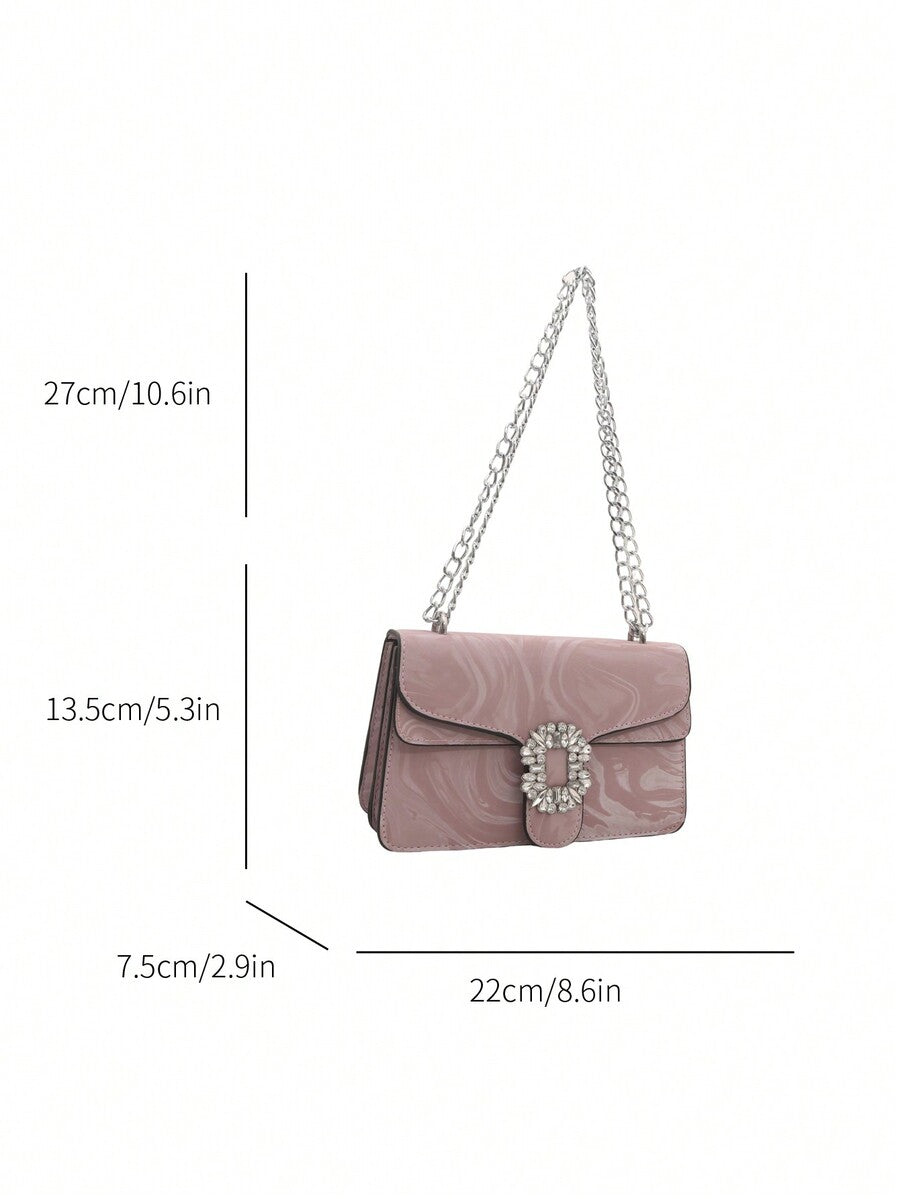 Solid Colour Double-Layered Chain PU Shoulder Bag, Casual and Versatile Square Purse for Women, Fashionable Everyday Minimalist Design
