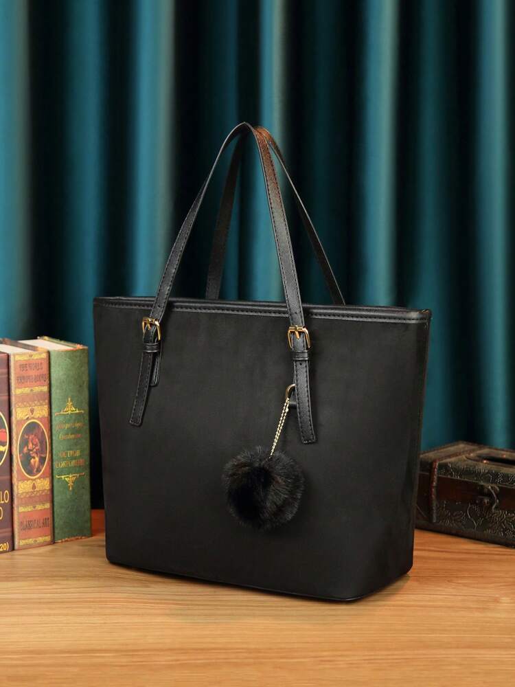 Minimalist Solid Colour Tote Bag with Large Capacity, Structured PU Handbag for Women, Sleek Handheld Design for Work, Travel or Commute