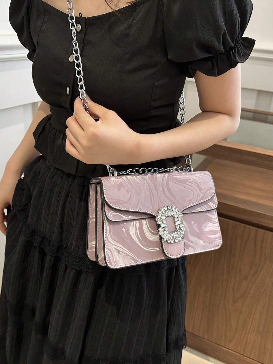 Solid Colour Double-Layered Chain PU Shoulder Bag, Casual and Versatile Square Purse for Women, Fashionable Everyday Minimalist Design