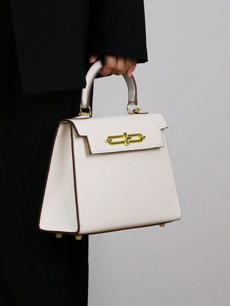Elegant Palm Texture Small Tote Bag for Women, Refined Square Kelly Shoulder Purse, High-End OL Work Bag, 2025 Minimalist Commuter Style