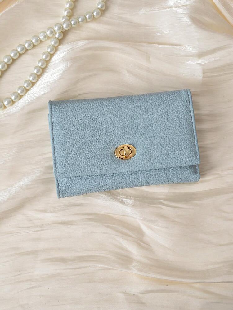 PU Leather Lock Buckle Short Wallet for Women, Elegant Mini Purse with Structured Design, Stylish Daily Wallet for Modern Feminine Looks