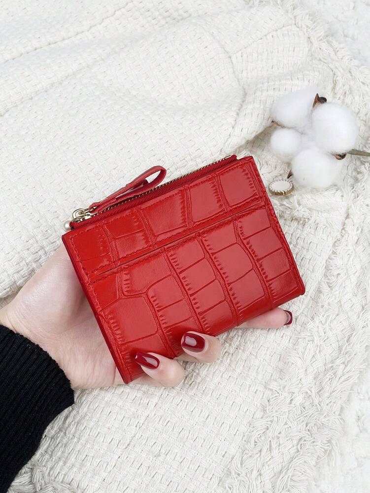 Fold Over Small Wallet with Letter Detail, Slim Bifold Pocket Purse for Women, Lightweight Card Case with Key Slot, Cute and Modern Daily Wallet