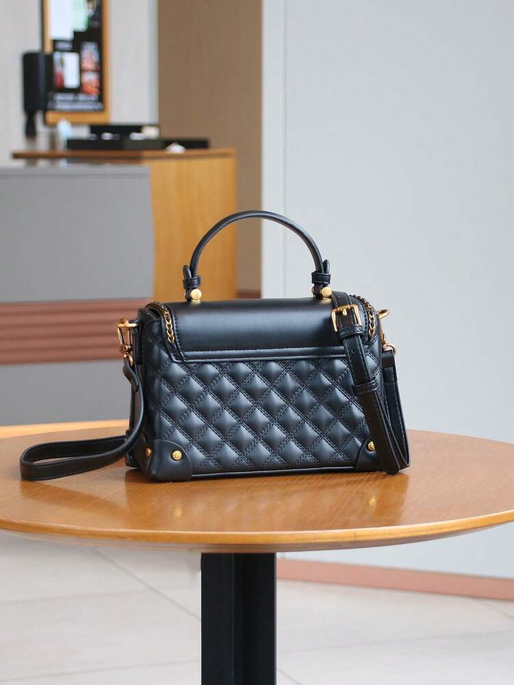 Rhombus Embroidered Boxy Handbag for Women, Chic Shoulder and Crossbody Bag with Clasp, Versatile High-End 2025 Design for Daily Commute