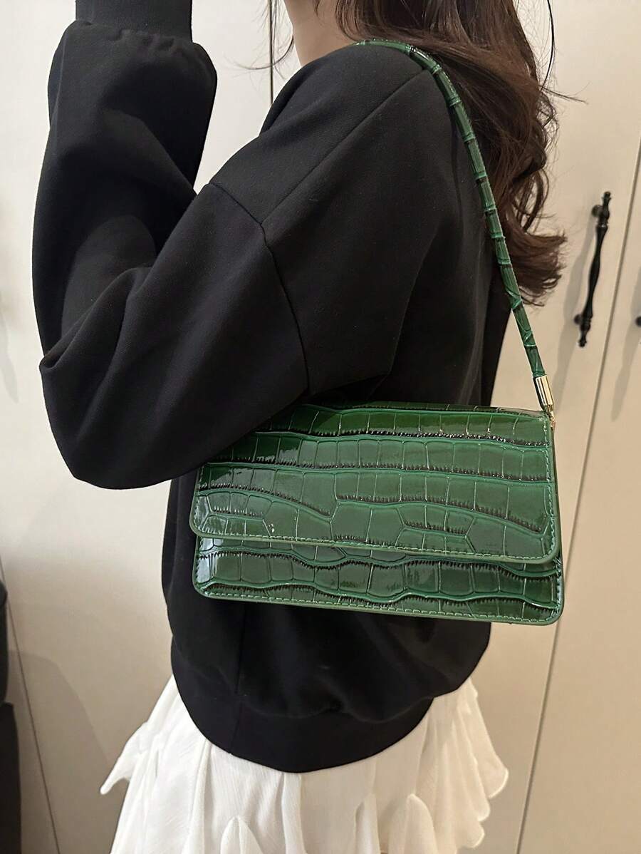 Embossed Multi-Compartment Shoulder Bag for Women, Elegant Spring 2025 Handbag with Crocodile Texture, Chic Tote for Work and Outings