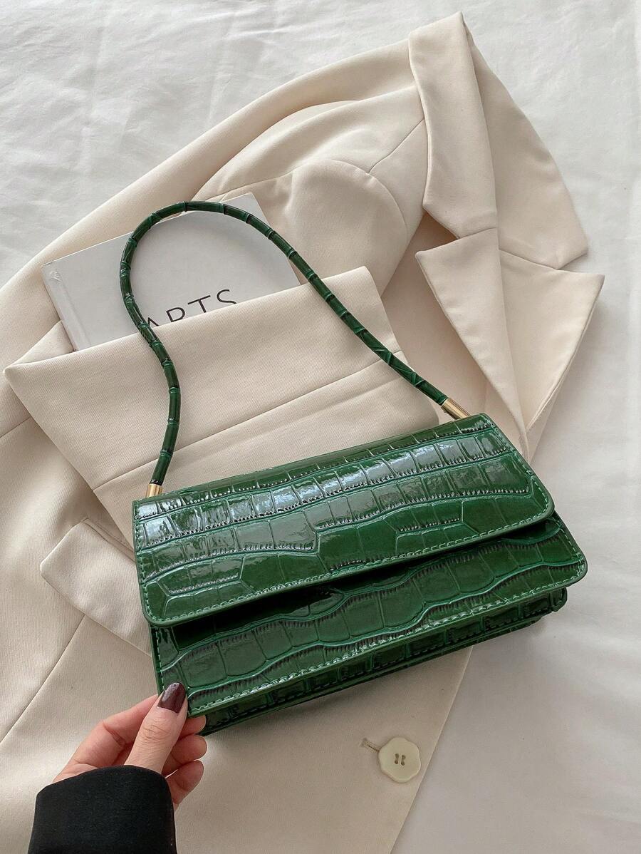 Embossed Multi-Compartment Shoulder Bag for Women, Elegant Spring 2025 Handbag with Crocodile Texture, Chic Tote for Work and Outings