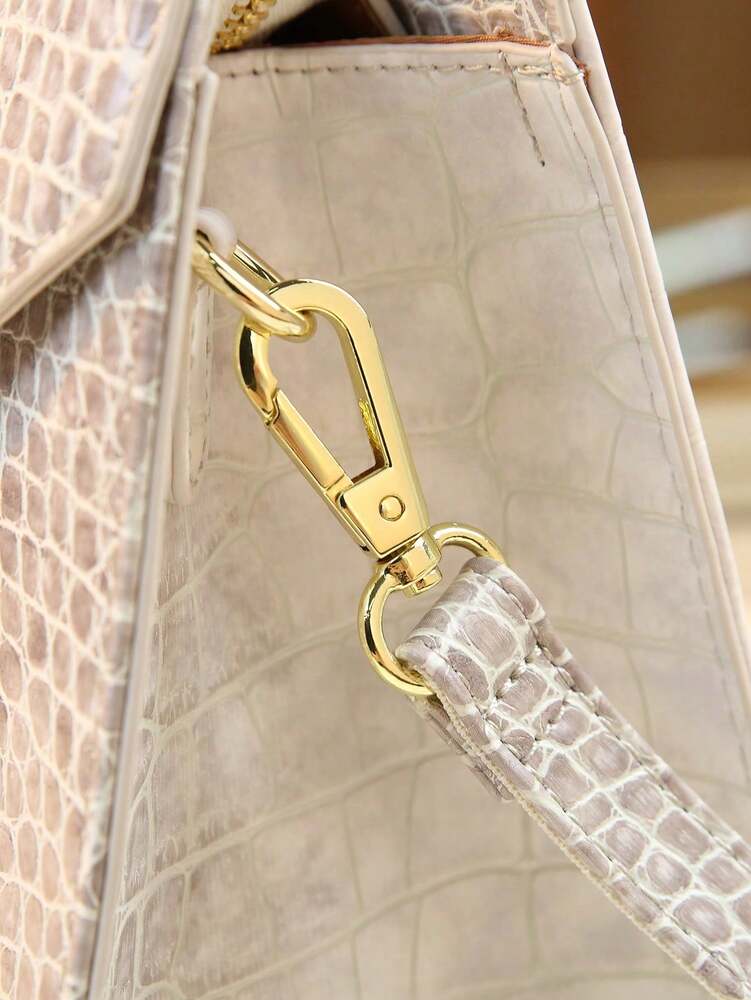 Himalayan White Crocodile Pattern Handbag for Women, Large Capacity Fashionable Tote, Elegant Commuter Shoulder Bag for Work or Travel