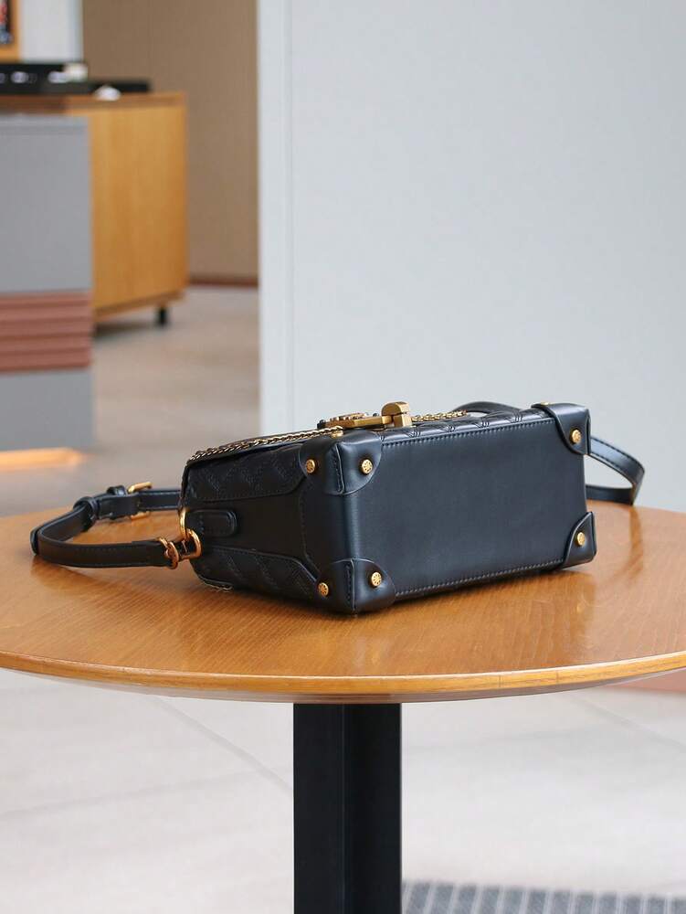 Rhombus Embroidered Boxy Handbag for Women, Chic Shoulder and Crossbody Bag with Clasp, Versatile High-End 2025 Design for Daily Commute