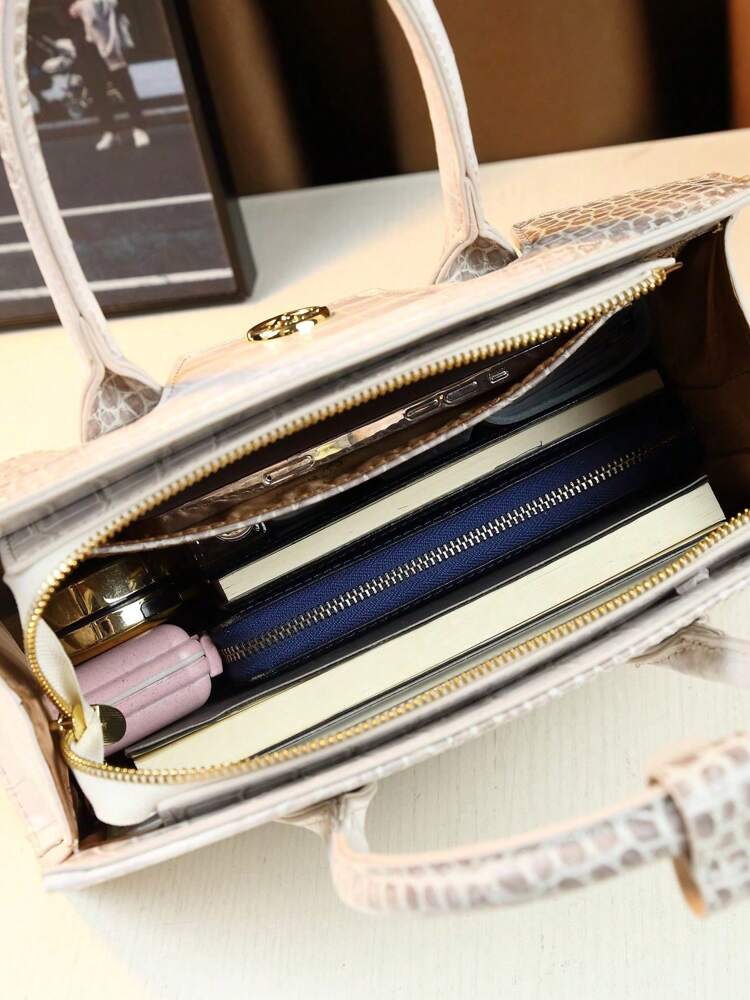 Himalayan White Crocodile Pattern Handbag for Women, Large Capacity Fashionable Tote, Elegant Commuter Shoulder Bag for Work or Travel