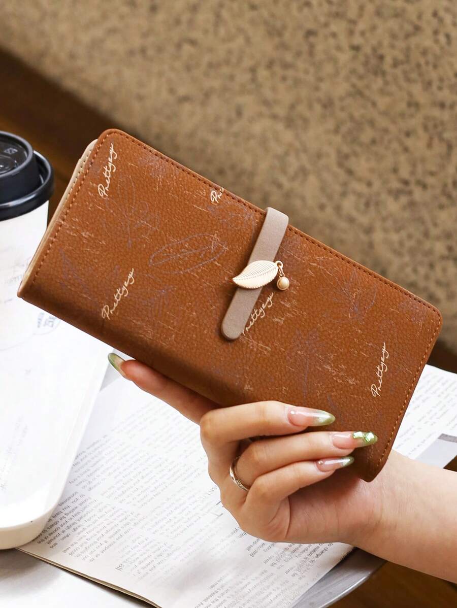 Pink PU Leather Printed Long Wallet for Women, Multi-Function Zipper Clutch Purse with Card Holder, Large Capacity Stylish Storage Gift Bag