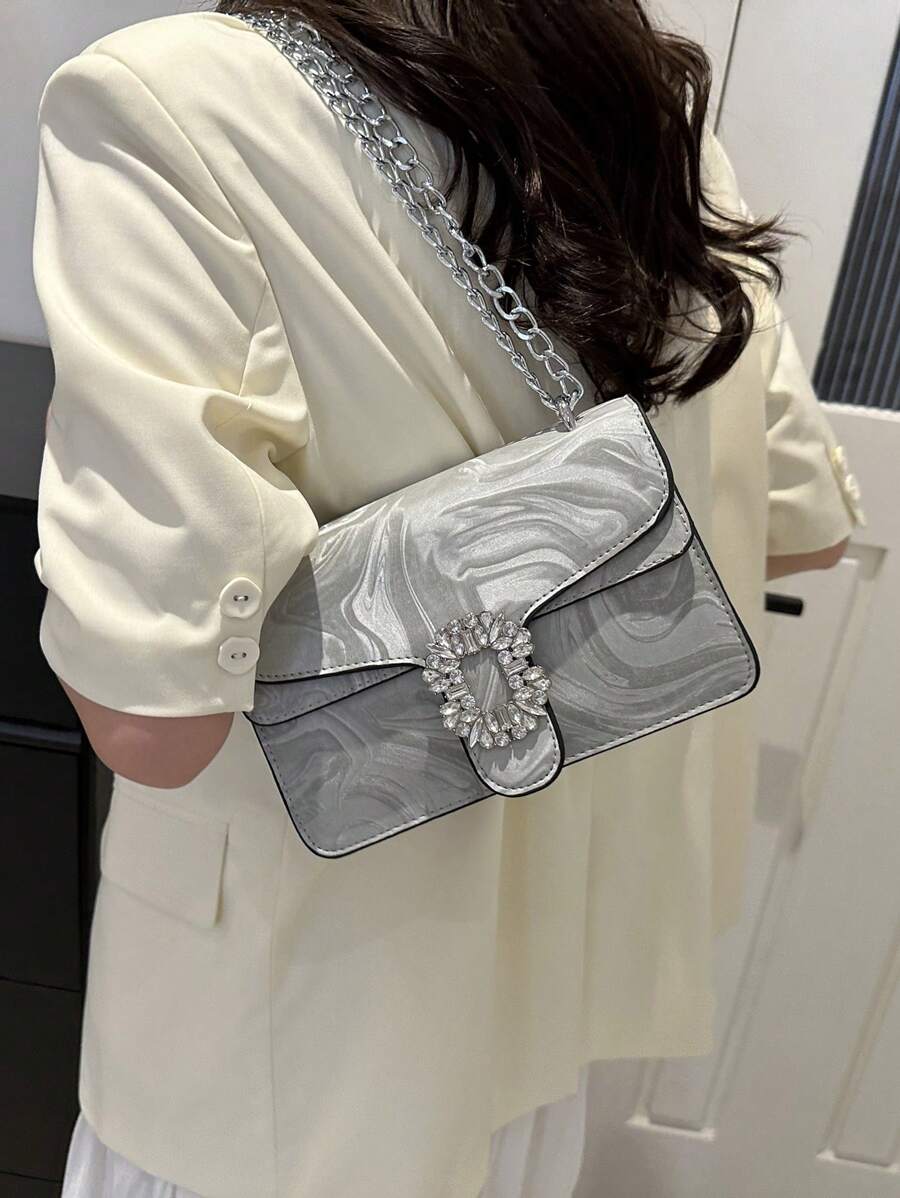 Solid Colour Double-Layered Chain PU Shoulder Bag, Casual and Versatile Square Purse for Women, Fashionable Everyday Minimalist Design