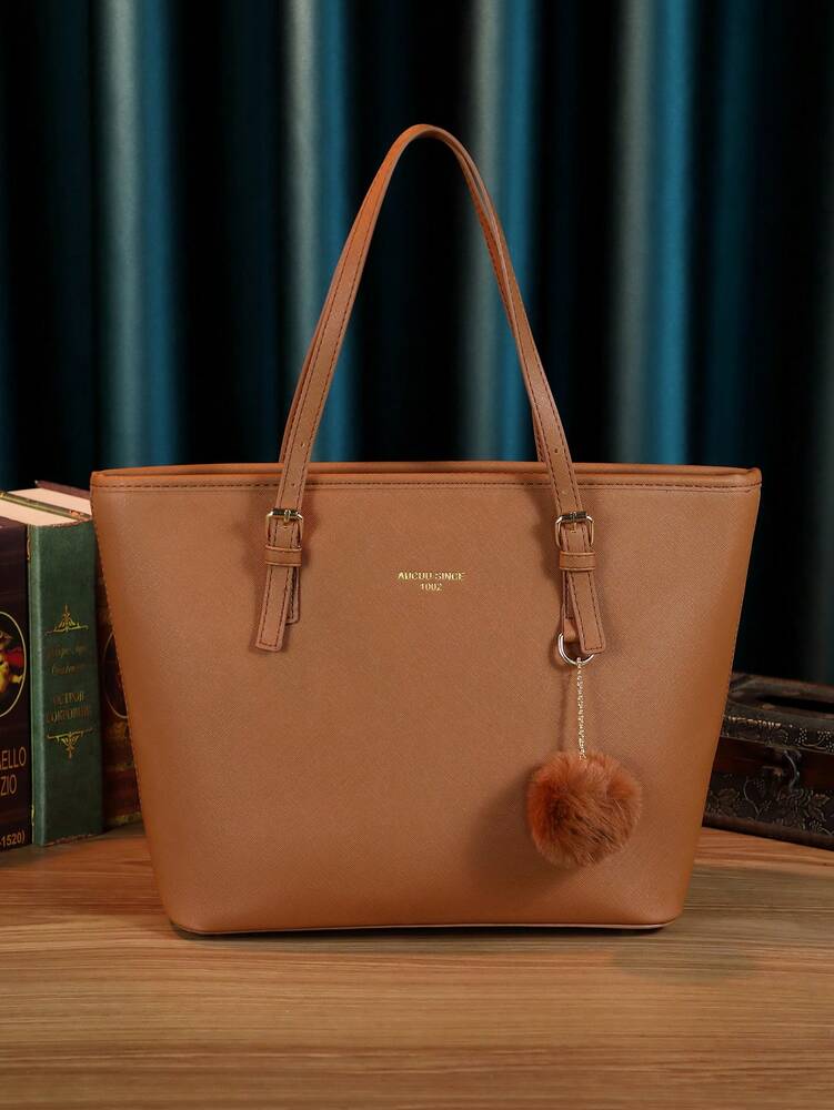 Minimalist Solid Colour Tote Bag with Large Capacity, Structured PU Handbag for Women, Sleek Handheld Design for Work, Travel or Commute
