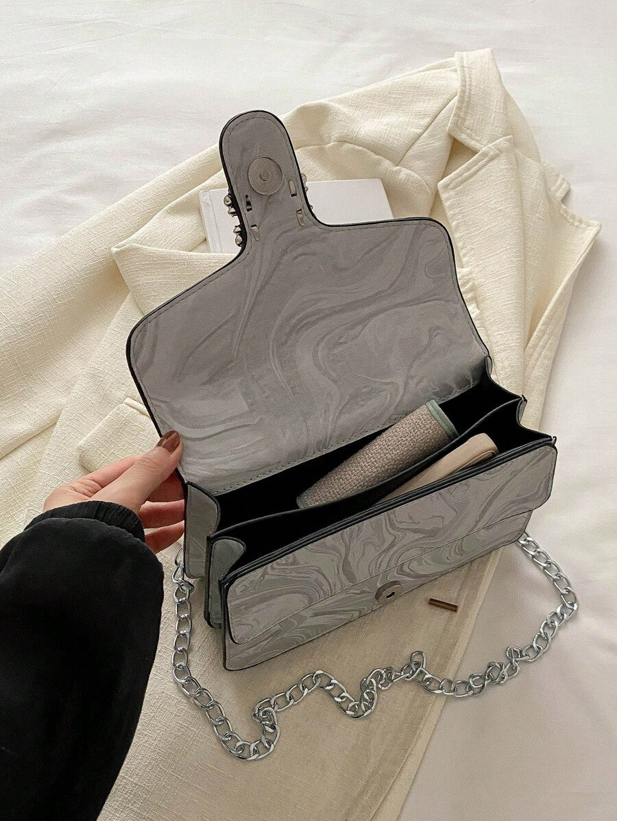 Solid Colour Double-Layered Chain PU Shoulder Bag, Casual and Versatile Square Purse for Women, Fashionable Everyday Minimalist Design