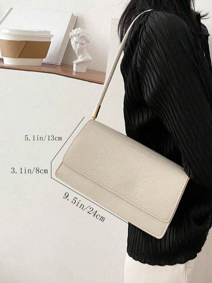 Crocodile Embossed Flap Shoulder Bag for Women, Fashionable Textured PU Leather Purse, Elegant Compact Handbag for Daily Use and Events