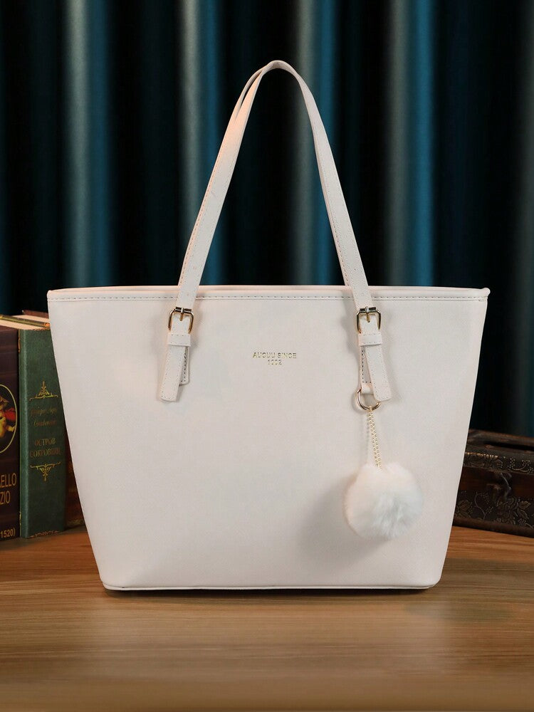 Minimalist Solid Colour Tote Bag with Large Capacity, Structured PU Handbag for Women, Sleek Handheld Design for Work, Travel or Commute
